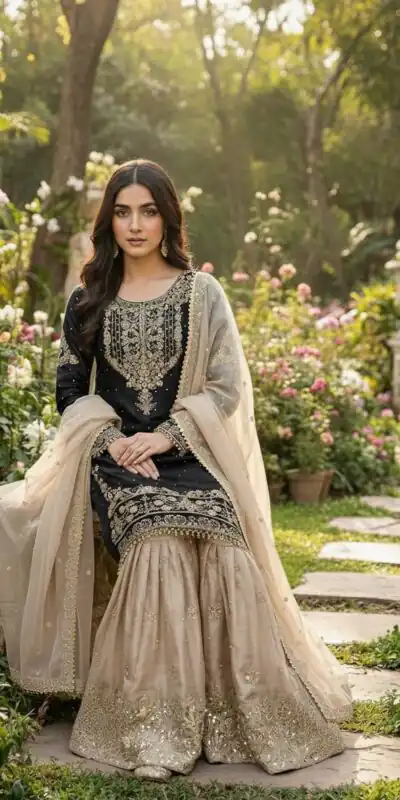 Alternative view of Black Organza Silk Embroidery Lace Work Salwar Suit