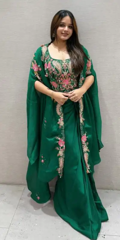 Green Rangoli Silk Embroidery Work Dhoti Suit