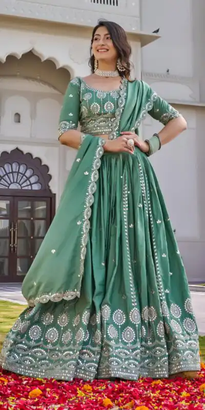 Alternative view of Pista Crap Silk Embroidery Work Lehenga Choli