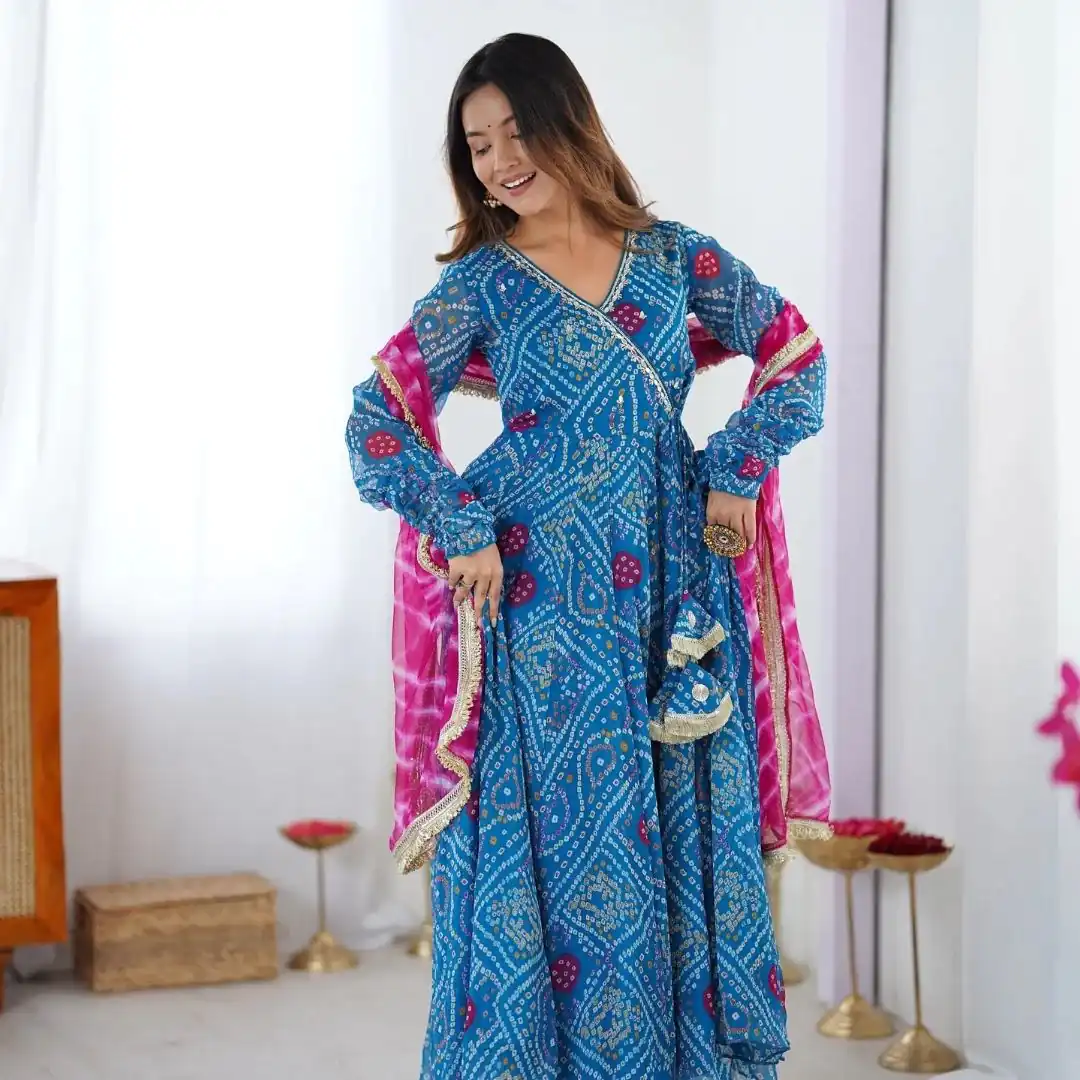 Blue Faux Georgette Digital Print Gown - Image 3