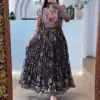 Black Cota Checks Kalamkari Print Gown