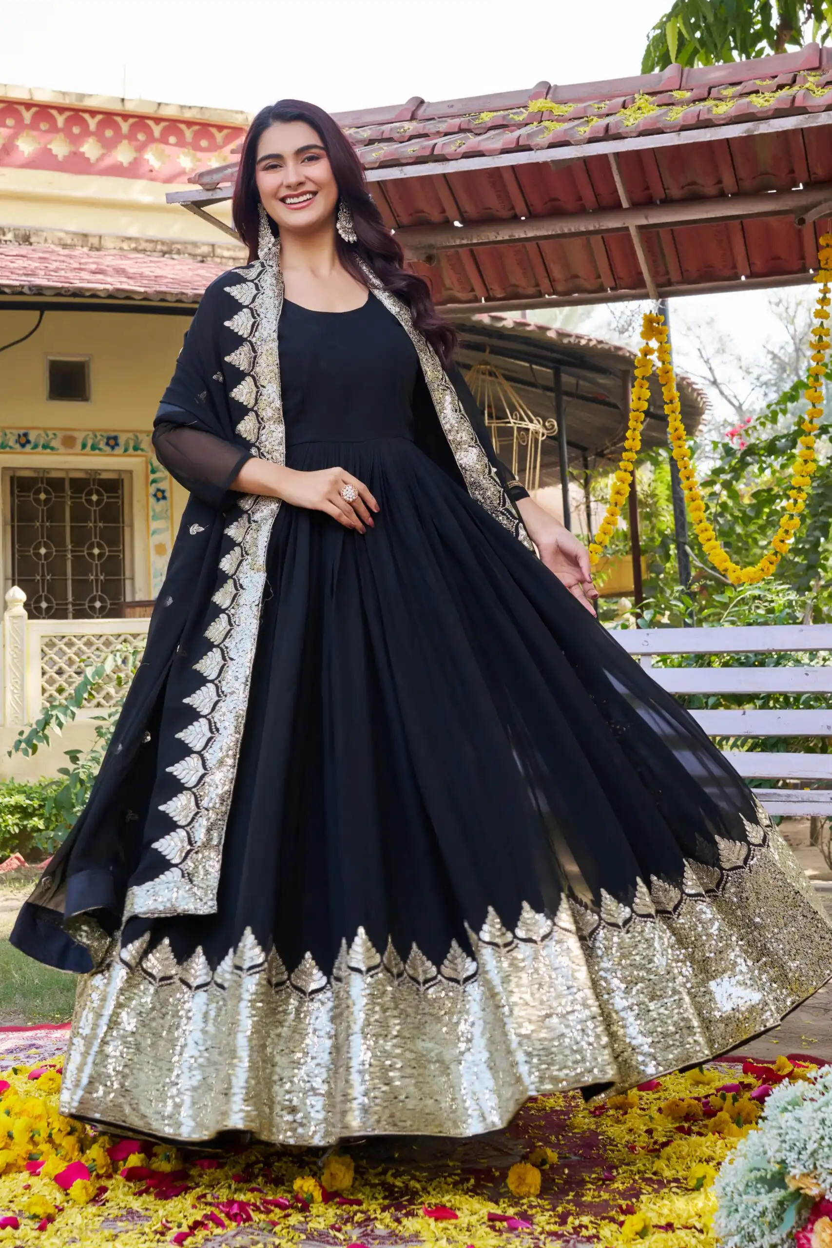 Ram 157 Black Fox Georgette Gown Perfect for Wedding, Party, Ethnic Day, Pongal, Durga Puja – . Affordable Price ₹2149. Delivery 4-6 Working Days. | Gowns, Bollywood Gowns, Creative Gowns, Designer Gowns, Embroidered Gowns, Party Wear Gowns