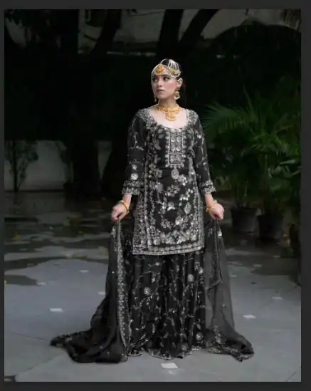 VLM 226 Black Fox Georgette with Embroidery Work & Lace Work Salwar Suit . Festive Deal ₹2499. Delivery 4-6 Working Days. Shop now. | Jump Suits, Salwar suit, Casual Suits, Creative suits, Designer Suits, Palazzo Suits, Party Wear Suits, Patiala Suits, Straight Suits