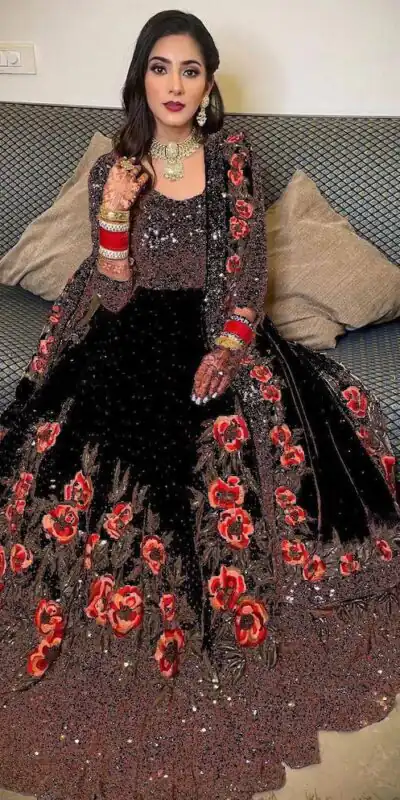 RC 217 Black Georgette Gown with Embroidery Work & Stone Work. Available at ₹2049 only. Delivery 4-6 Working Days. Shop now. | Gowns, Bollywood Gowns, Creative Gowns, Designer Gowns, Embroidered Gowns, Party Wear Gowns