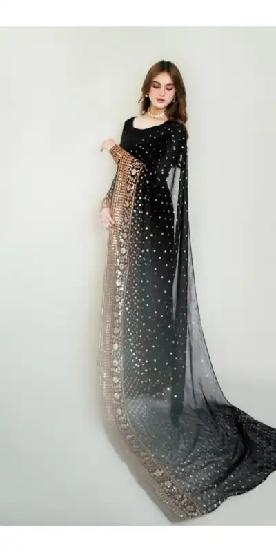 NC 5545 Black in Color Georgette. Embroidery Work & Sequins Work Saree Best Price ₹2149. Delivery 4-6 Working Days. Shop now. | Sarees, Bollywood Sarees, Creative Sarees, Designer Sarees, Embroidered Sarees, Ethnic Saree, Modern Digital sarees, Party Wear Sarees