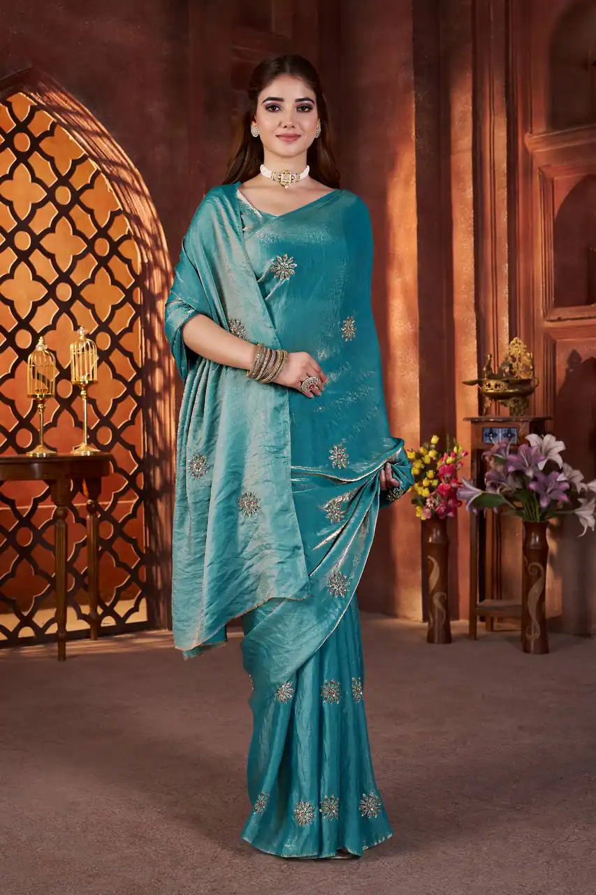 BT 3142 Blue Fandy Satin Silk Saree Perfect for Wedding, Party, Karwa Chauth, Reception, Pooja – . Festive Deal ₹1999. Delivery 4-6 Working Days. | Sarees, Bollywood Sarees, Creative Sarees, Designer Sarees, Embroidered Sarees, Ethnic Saree, Modern Digital sarees, Party Wear Sarees