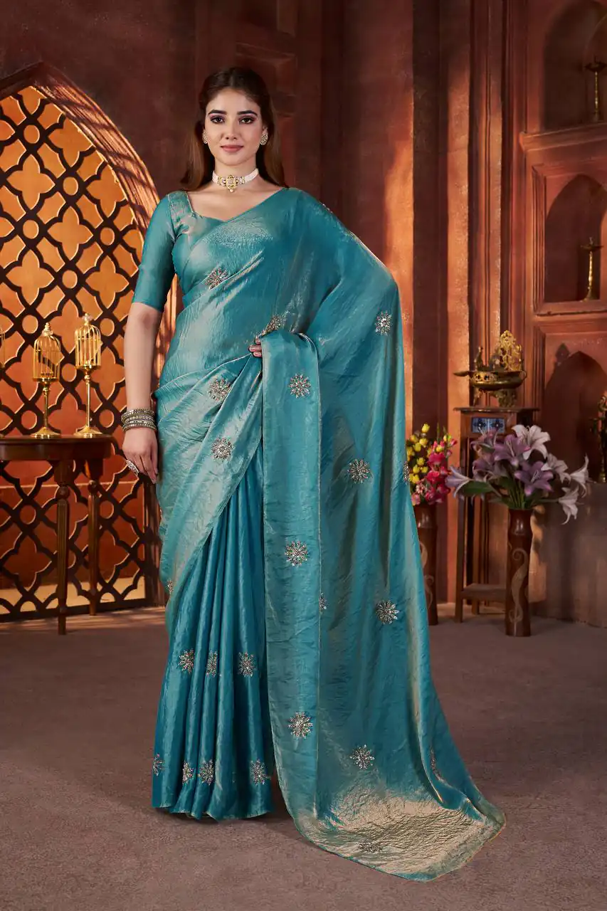 BT 3142 Blue Fandy Satin Silk Saree Perfect for Wedding, Party, Karwa Chauth, Reception, Pooja – . Festive Deal ₹1999. Delivery 4-6 Working Days. | Sarees, Bollywood Sarees, Creative Sarees, Designer Sarees, Embroidered Sarees, Ethnic Saree, Modern Digital sarees, Party Wear Sarees