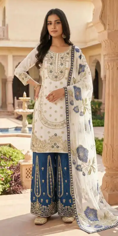 NSR 884 Blue Organza Silk Salwar Suit with Digital Print & Embroidery Work. Introductory Price ₹2149. Delivery 4-6 Working Days. Shop now. | Jump Suits, Salwar suit, Casual Suits, Creative suits, Designer Suits, Palazzo Suits, Party Wear Suits, Patiala Suits, Straight Suits