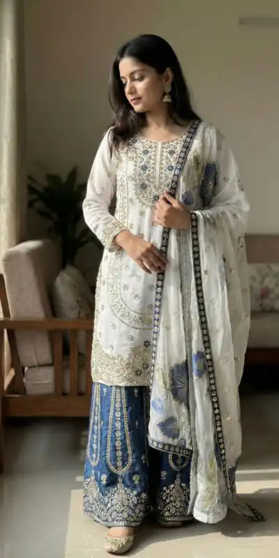 NSR 884 Blue Organza Silk Salwar Suit with Digital Print & Embroidery Work. Introductory Price ₹2149. Delivery 4-6 Working Days. Shop now. | Jump Suits, Salwar suit, Casual Suits, Creative suits, Designer Suits, Palazzo Suits, Party Wear Suits, Patiala Suits, Straight Suits