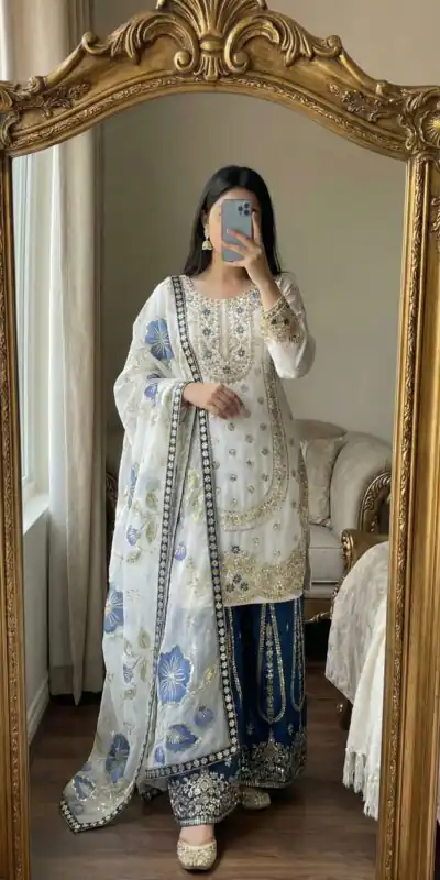 NSR 884 Blue Organza Silk Salwar Suit with Digital Print & Embroidery Work. Introductory Price ₹2149. Delivery 4-6 Working Days. Shop now. | Jump Suits, Salwar suit, Casual Suits, Creative suits, Designer Suits, Palazzo Suits, Party Wear Suits, Patiala Suits, Straight Suits