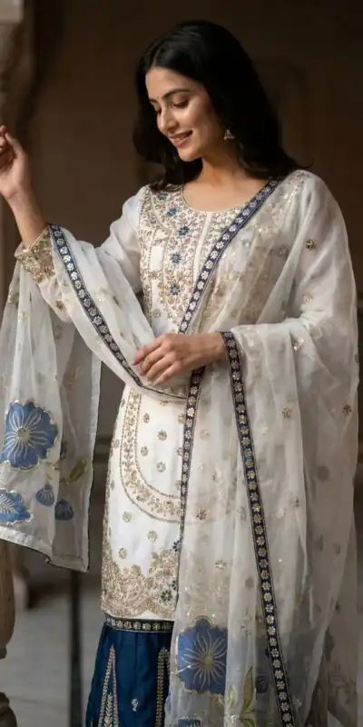 NSR 884 Blue Organza Silk Salwar Suit with Digital Print & Embroidery Work. Introductory Price ₹2149. Delivery 4-6 Working Days. Shop now. | Jump Suits, Salwar suit, Casual Suits, Creative suits, Designer Suits, Palazzo Suits, Party Wear Suits, Patiala Suits, Straight Suits