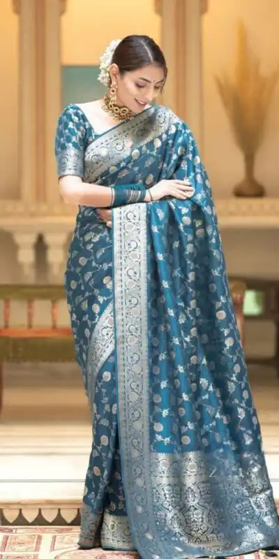 KPR 208 Blue in Color Soft Lichi Silk Designer Work Saree . Available at ₹1399 only. Delivery 4-6 Working Days. Shop now. | Sarees, Bollywood Sarees, Creative Sarees, Designer Sarees, Embroidered Sarees, Ethnic Saree, Modern Digital sarees, Party Wear Sarees