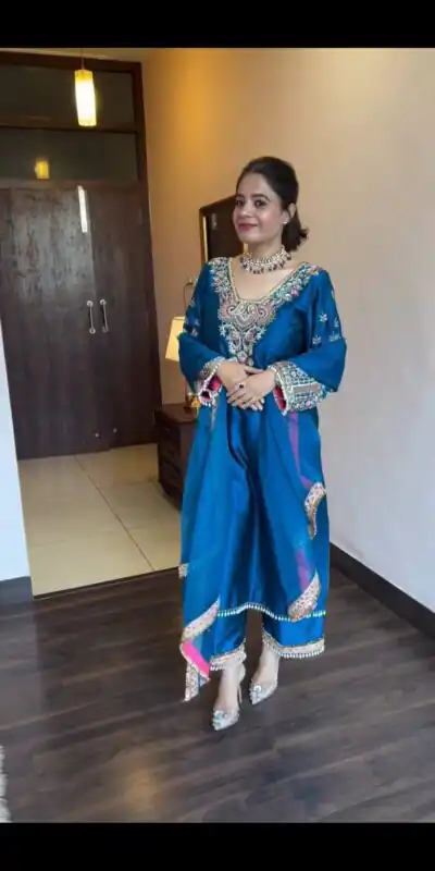 ST 170 Blue Cowrie Work & Embroidery Work Salwar Suit in Wine Vichitra Silk. Grab it for ₹2049. Delivery 4-6 Working Days. Shop now. | Jump Suits, Salwar suit, Casual Suits, Creative suits, Designer Suits, Palazzo Suits, Party Wear Suits, Patiala Suits, Straight Suits