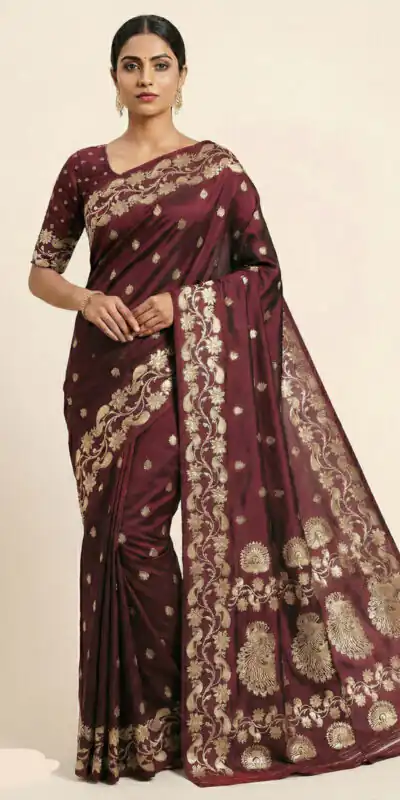 MB 213 Brown Color Zari Work & Lace Work Saree in Banarasi Soft. Grab it for ₹1899. Delivery 4-6 Working Days .Online Shop now. | Sarees, Bollywood Sarees, Creative Sarees, Designer Sarees, Embroidered Sarees, Ethnic Saree, Modern Digital sarees, Party Wear Sarees