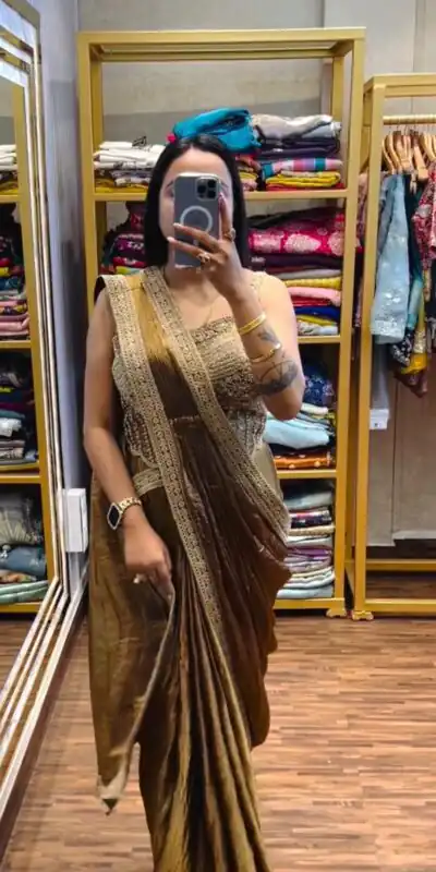 ST 1155 Brown in Fandy Satin Lace Work & Embroidery Work Saree . Special Price ₹2149. Delivery 4-6 Working Days. Shop now. | Sarees, Bollywood Sarees, Creative Sarees, Designer Sarees, Embroidered Sarees, Ethnic Saree, Modern Digital sarees, Party Wear Sarees