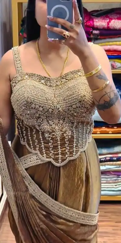 ST 1155 Brown in Fandy Satin Lace Work & Embroidery Work Saree . Special Price ₹2149. Delivery 4-6 Working Days. Shop now. | Sarees, Bollywood Sarees, Creative Sarees, Designer Sarees, Embroidered Sarees, Ethnic Saree, Modern Digital sarees, Party Wear Sarees