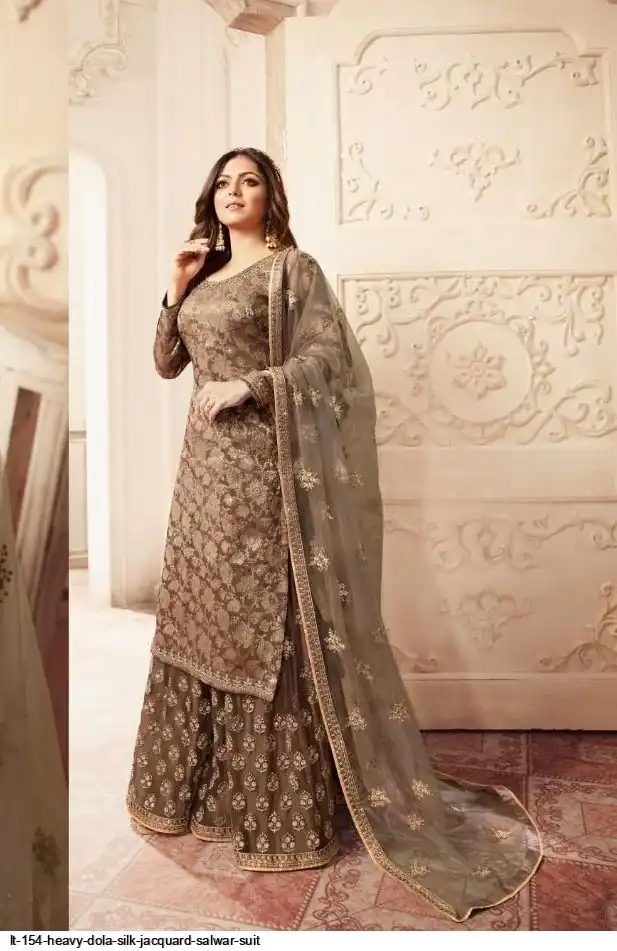 FC L.t 5401 Brown Color Jacquard Silk Georgette Diamond Sharara Suit Wedding, Party, Festive Expected Delivery 4-6 Working Days  @2999/- | Jump Suits, Salwar suit, Casual Suits, Creative suits, Designer Suits, Palazzo Suits, Party Wear Suits, Patiala Suits, Straight Suits