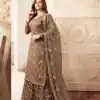 Brown Georgette Jacquard Diamond Sharara Suit