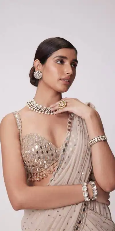 BD 1821 Chiku in Faux Georgette Mirror Work Saree . Wedding, Party, Festive, Events, Grab it for ₹2499. Delivery 4-6 Working Days. Shop now. | Sarees, Bollywood Sarees, Creative Sarees, Designer Sarees, Embroidered Sarees, Ethnic Saree, Modern Digital sarees, Party Wear Sarees