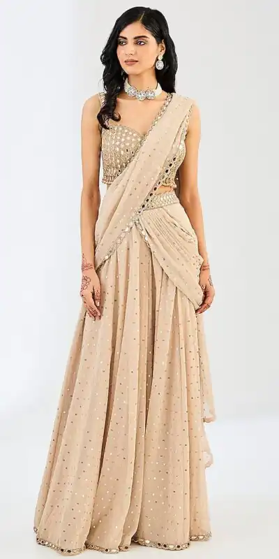 BD 1821 Chiku in Faux Georgette Mirror Work Saree . Wedding, Party, Festive, Events, Grab it for ₹2499. Delivery 4-6 Working Days. Shop now. | Sarees, Bollywood Sarees, Creative Sarees, Designer Sarees, Embroidered Sarees, Ethnic Saree, Modern Digital sarees, Party Wear Sarees