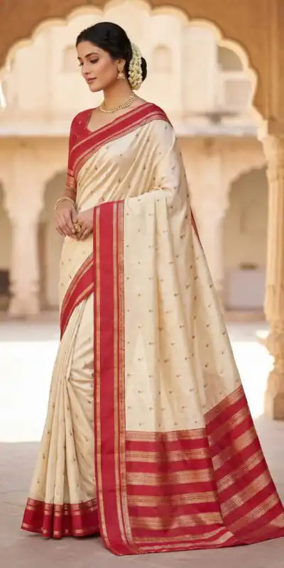 MB 3325 Cream in Color Banarasi Silk Zari Work & Lace Work Saree . Now at just ₹1949. Delivery 4-6 Working Days. Shop now. | Sarees, Bollywood Sarees, Creative Sarees, Designer Sarees, Embroidered Sarees, Ethnic Saree, Modern Digital sarees, Party Wear Sarees