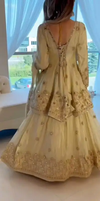 ST 1159 Cream Chinon Lehenga Choli with Embroidery Work & Mirror Work. Grab it for ₹2549. Delivery 4-6 Working Days. Shop now. | Lehenga, Bollywood Lehenga, Creative Lehenga, Designer Lehenga, Embroidered Lehenga, Party Wear Lehenga