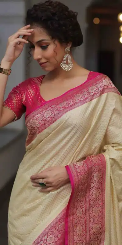 KPR 279 Cream Soft Lichi Silk Saree Perfect for Wedding, Party, Raksha Bandhan, Sangeet, Eid – . Get it for ₹1449. Delivery 4-6 Working Days. | Sarees, Bollywood Sarees, Creative Sarees, Designer Sarees, Embroidered Sarees, Ethnic Saree, Modern Digital sarees, Party Wear Sarees