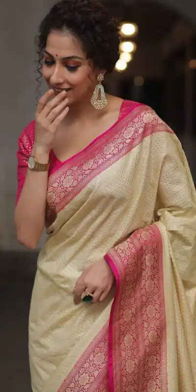 KPR 279 Cream Soft Lichi Silk Saree Perfect for Wedding, Party, Raksha Bandhan, Sangeet, Eid – . Get it for ₹1449. Delivery 4-6 Working Days. | Sarees, Bollywood Sarees, Creative Sarees, Designer Sarees, Embroidered Sarees, Ethnic Saree, Modern Digital sarees, Party Wear Sarees