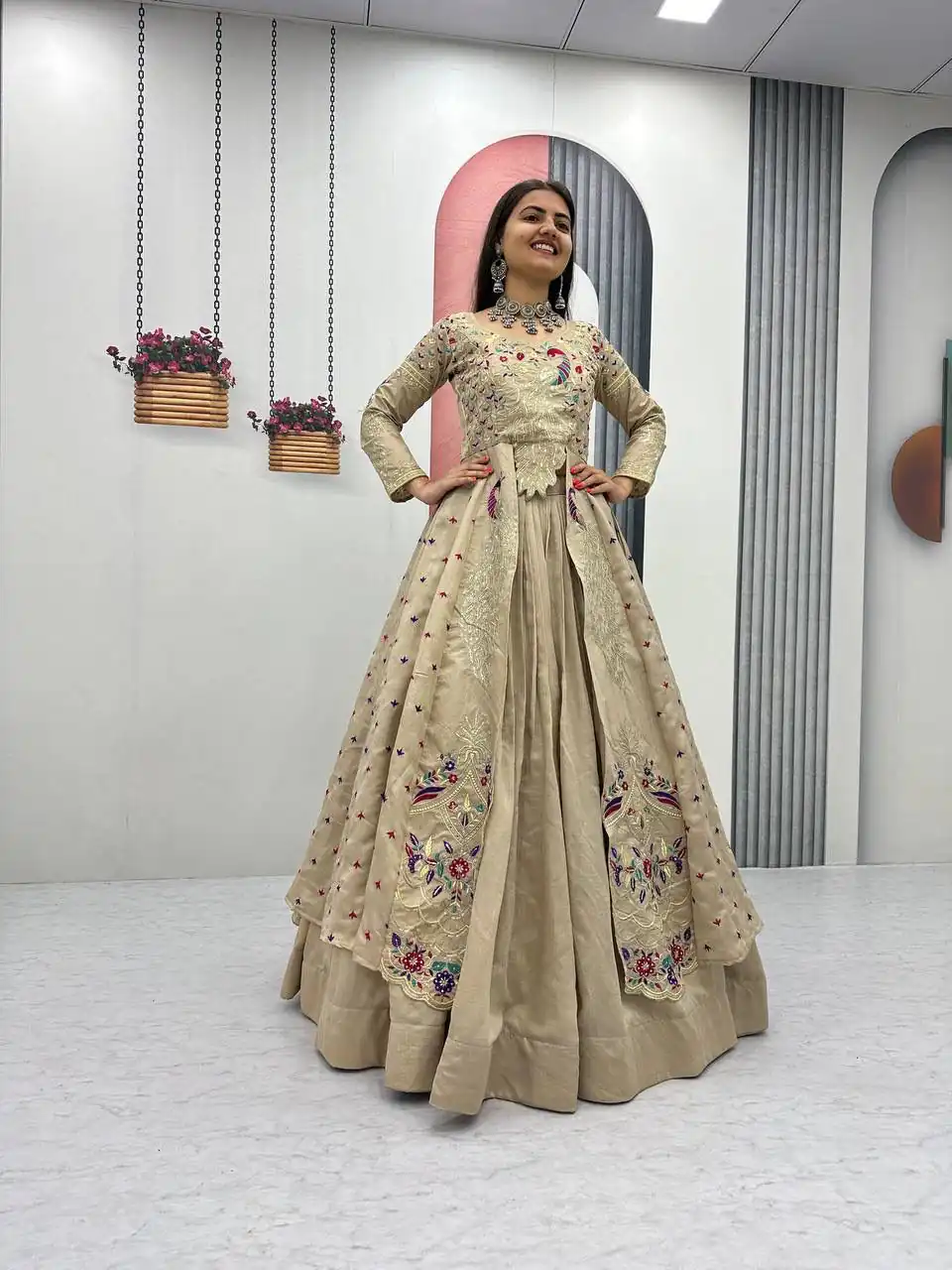 PC 528 Cream Color Vichitra Sequence Work Lehenga Choli Designer Work. Grab it for ₹2649. Delivery 4-6 Working Days. Shop now. | Lehenga, Bollywood Lehenga, Creative Lehenga, Designer Lehenga, Embroidered Lehenga, Party Wear Lehenga