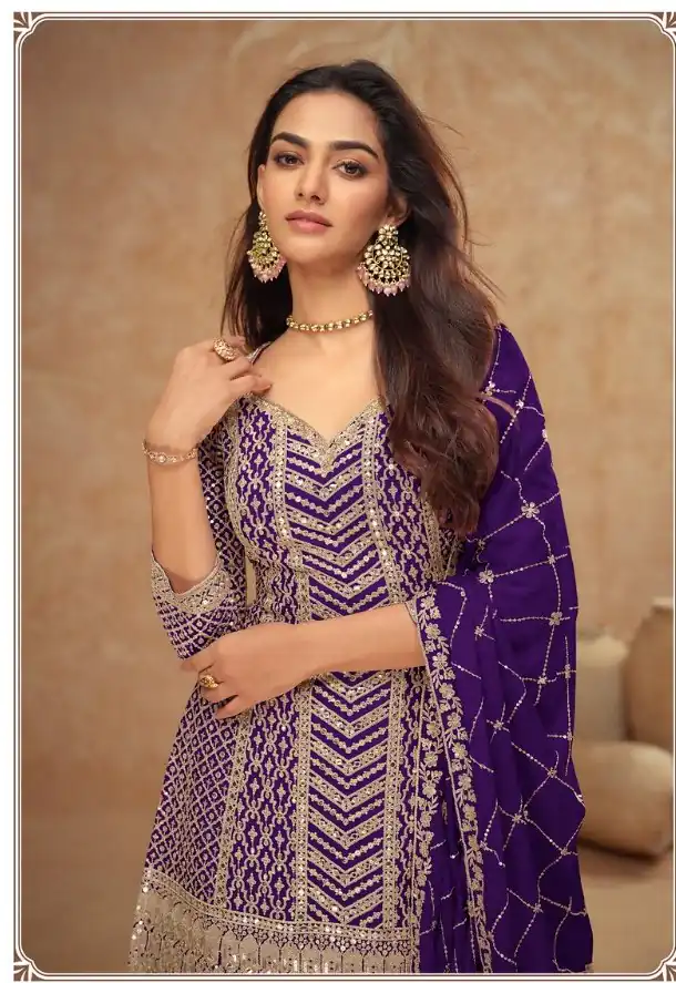 FC 7518 Dark Purple Chinon Salwar Suit Perfect for Wedding, Party, Diwali, Durga Puja, Temple Visit – . Festive Deal ₹3099. Delivery 4-6 Working Days. | Jump Suits, Tops & Bottoms, Track Suits, Salwar suit, Casual Suits, Creative suits, Designer Suits, Palazzo Suits, Party Wear Suits, Patiala Suits, Straight Suits, Trendy Wear