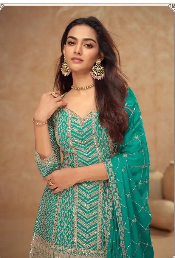 FC 7518 Firozi Chinon Salwar Suit Perfect for Wedding, Party, Diwali, Durga Puja, Temple Visit – . Festive Deal ₹3099. Delivery 4-6 Working Days. | Jump Suits, Tops & Bottoms, Track Suits, Salwar suit, Casual Suits, Creative suits, Designer Suits, Palazzo Suits, Party Wear Suits, Patiala Suits, Straight Suits, Trendy Wear