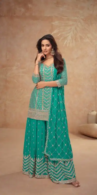 FC 7518 Firozi Chinon Salwar Suit Perfect for Wedding, Party, Diwali, Durga Puja, Temple Visit – . Festive Deal ₹3099. Delivery 4-6 Working Days. | Jump Suits, Tops & Bottoms, Track Suits, Salwar suit, Casual Suits, Creative suits, Designer Suits, Palazzo Suits, Party Wear Suits, Patiala Suits, Straight Suits, Trendy Wear