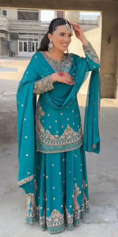 SRK 5250 Firozi Chinon Silk Salwar Suit Perfect for Wedding, Party, Traditional Day, Family Gatherings, Pooja – . Affordable Price ₹2099. Delivery 4- | Jump Suits, Tops & Bottoms, Track Suits, Salwar suit, Casual Suits, Creative suits, Designer Suits, Palazzo Suits, Party Wear Suits, Patiala Suits, Straight Suits, Trendy Wear