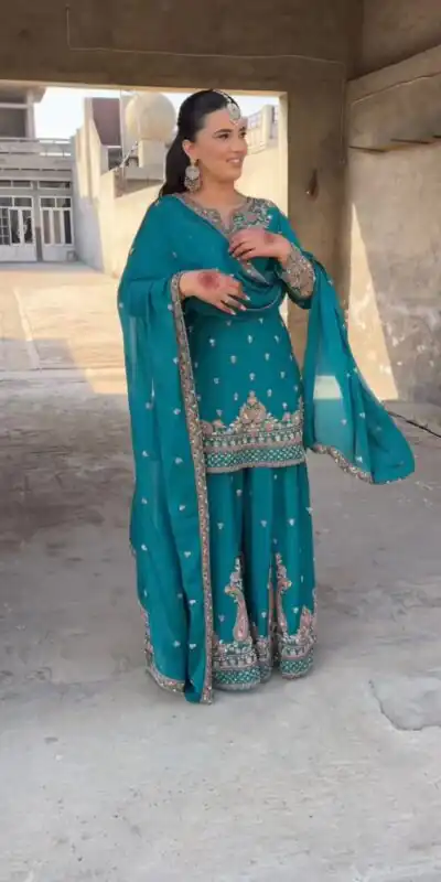 SRK 5250 Firozi Chinon Silk Salwar Suit Perfect for Wedding, Party, Traditional Day, Family Gatherings, Pooja – . Affordable Price ₹2099. Delivery 4- | Jump Suits, Tops & Bottoms, Track Suits, Salwar suit, Casual Suits, Creative suits, Designer Suits, Palazzo Suits, Party Wear Suits, Patiala Suits, Straight Suits, Trendy Wear