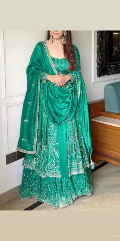 VLM 297 Firozi Crunchy Silk with Lace Work & Embroidery Work Gown . Introductory Price βΉ2499. Delivery 4-6 Working Days. Shop now. | Gowns, Bollywood Gowns, Creative Gowns, Designer Gowns, Embroidered Gowns, Party Wear Gowns