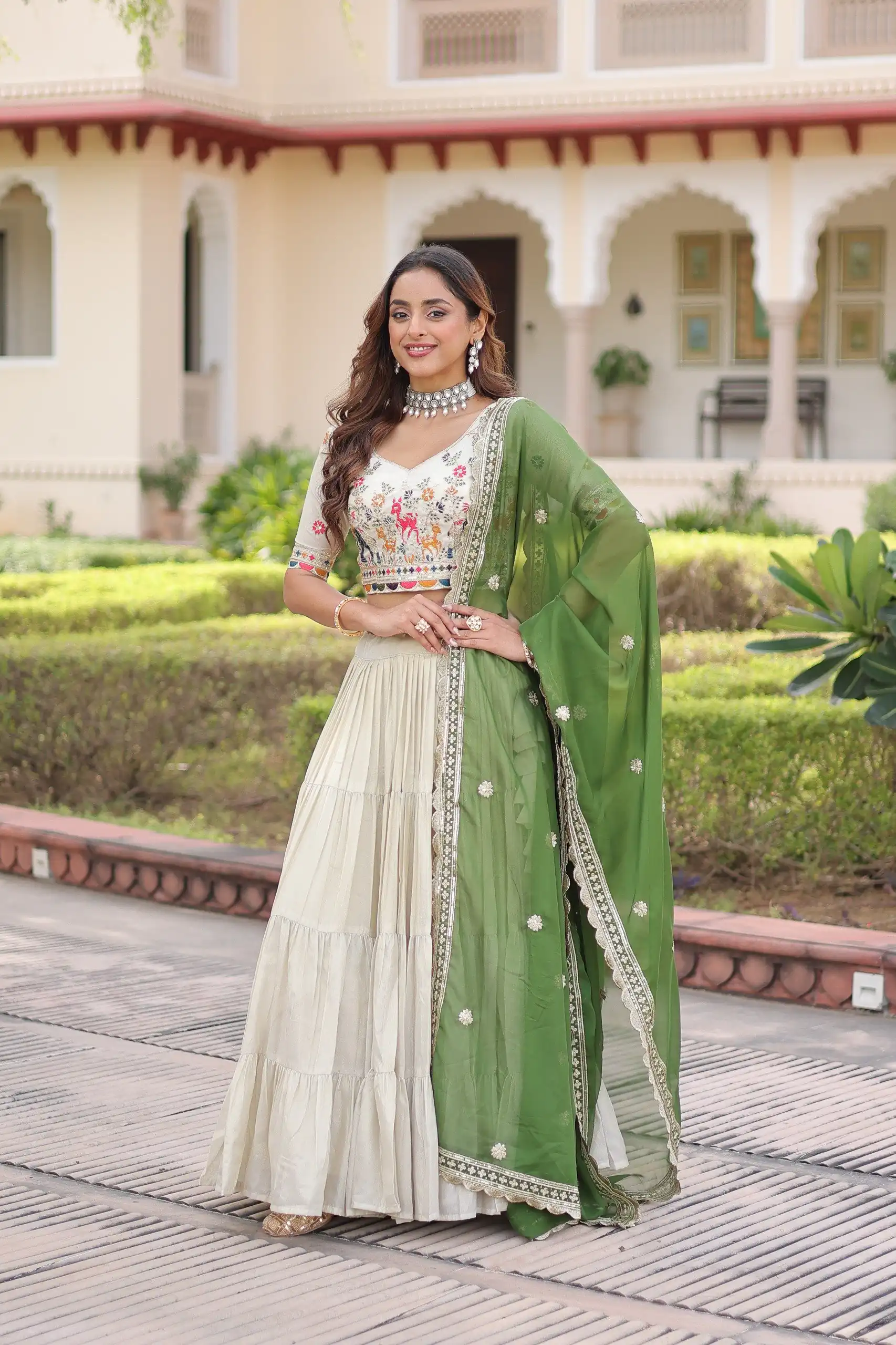 KA 5061 Green in Cosmos silk Embroidery Work & Zari Work Lehenga Choli . Get it for ₹2649. Delivery 4-6 Working Days. Shop now. | Lehenga, Bollywood Lehenga, Creative Lehenga, Designer Lehenga, Embroidered Lehenga, Party Wear Lehenga