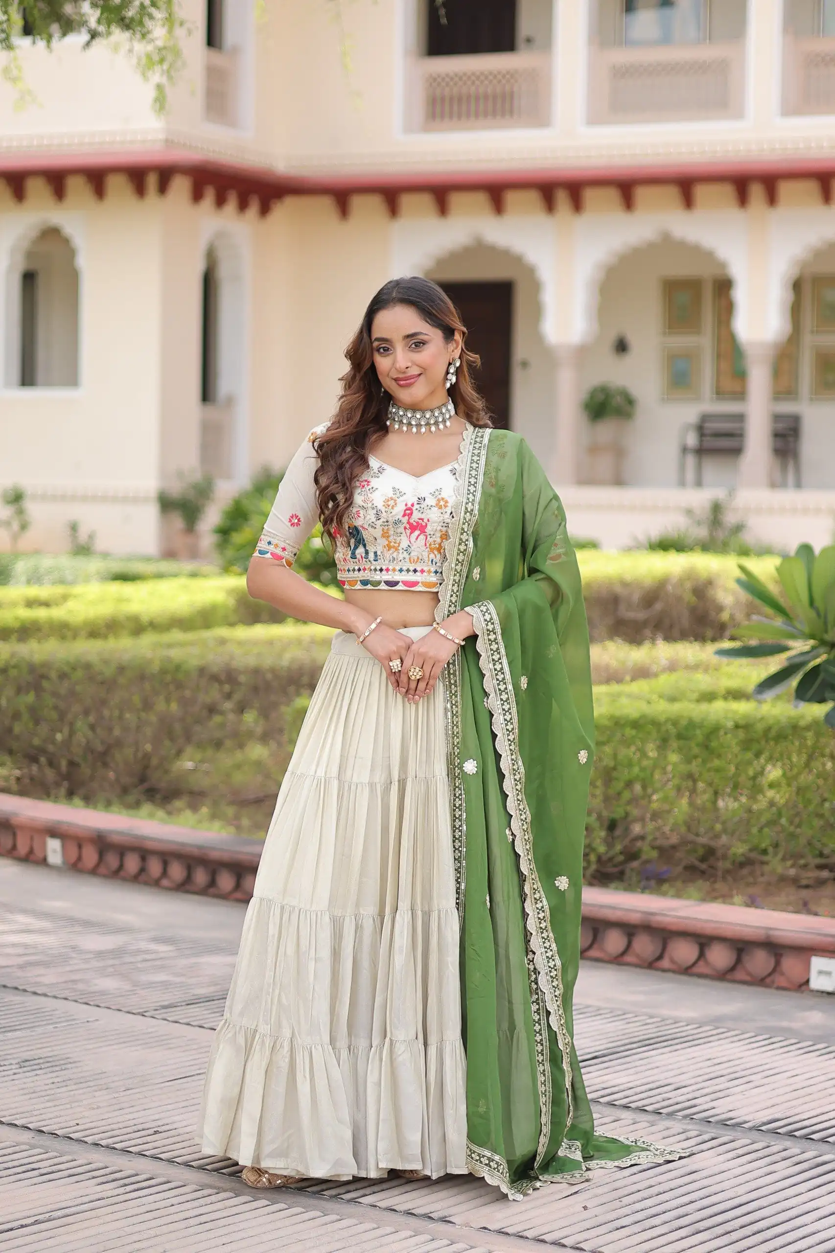 KA 5061 Green in Cosmos silk Embroidery Work & Zari Work Lehenga Choli . Get it for ₹2649. Delivery 4-6 Working Days. Shop now. | Lehenga, Bollywood Lehenga, Creative Lehenga, Designer Lehenga, Embroidered Lehenga, Party Wear Lehenga