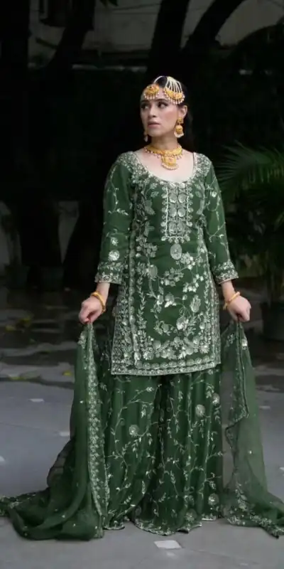 VLM 226 Green Fox Georgette with Embroidery Work & Lace Work Salwar Suit . Festive Deal ₹2499. Delivery 4-6 Working Days. Shop now. | Jump Suits, Salwar suit, Casual Suits, Creative suits, Designer Suits, Palazzo Suits, Party Wear Suits, Patiala Suits, Straight Suits