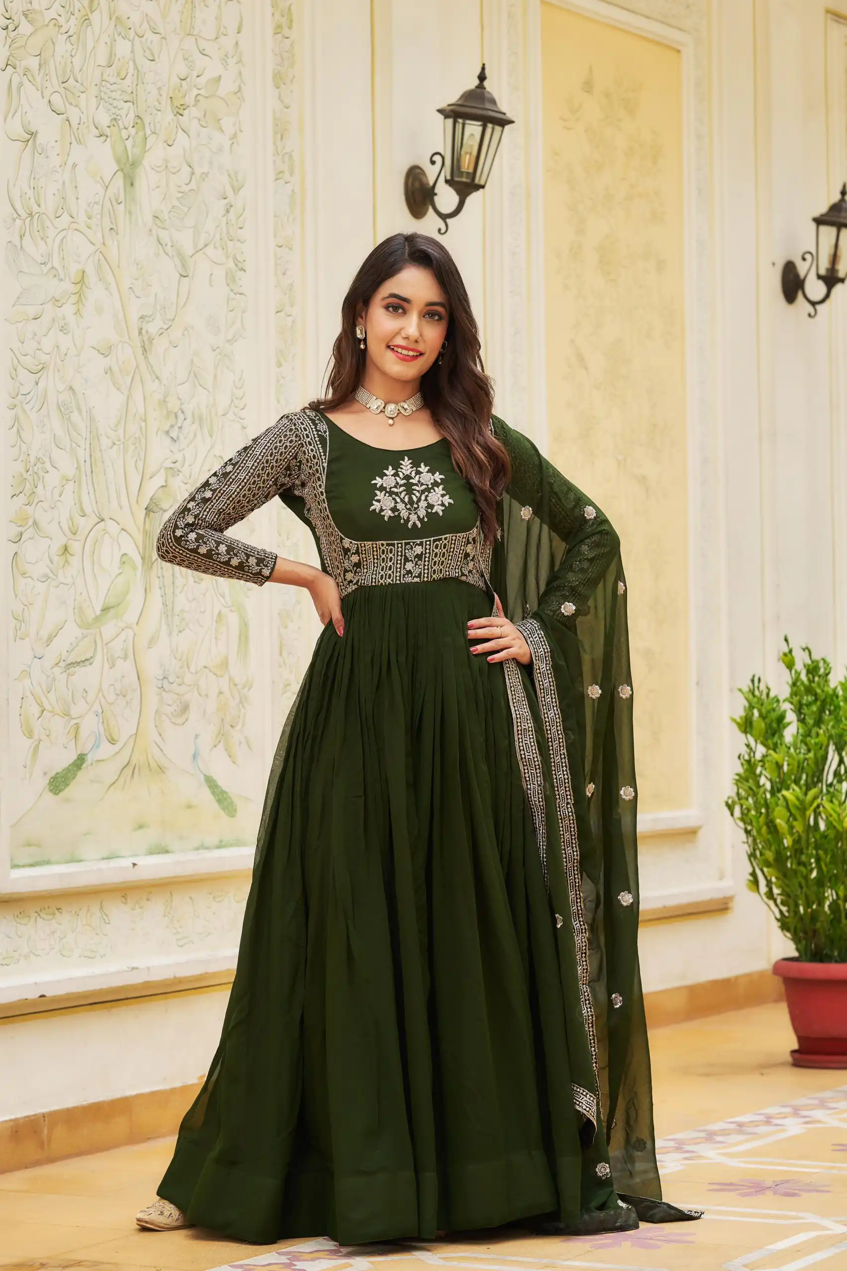 Ram 025 Green Color Georgette Sequence Embroidery Gown Casual, Wedding, Festive, Events Expected Delivery 4-6 Working Days @1999/- | Gowns, Bollywood Gowns, Creative Gowns, Designer Gowns, Embroidered Gowns, Party Wear Gowns