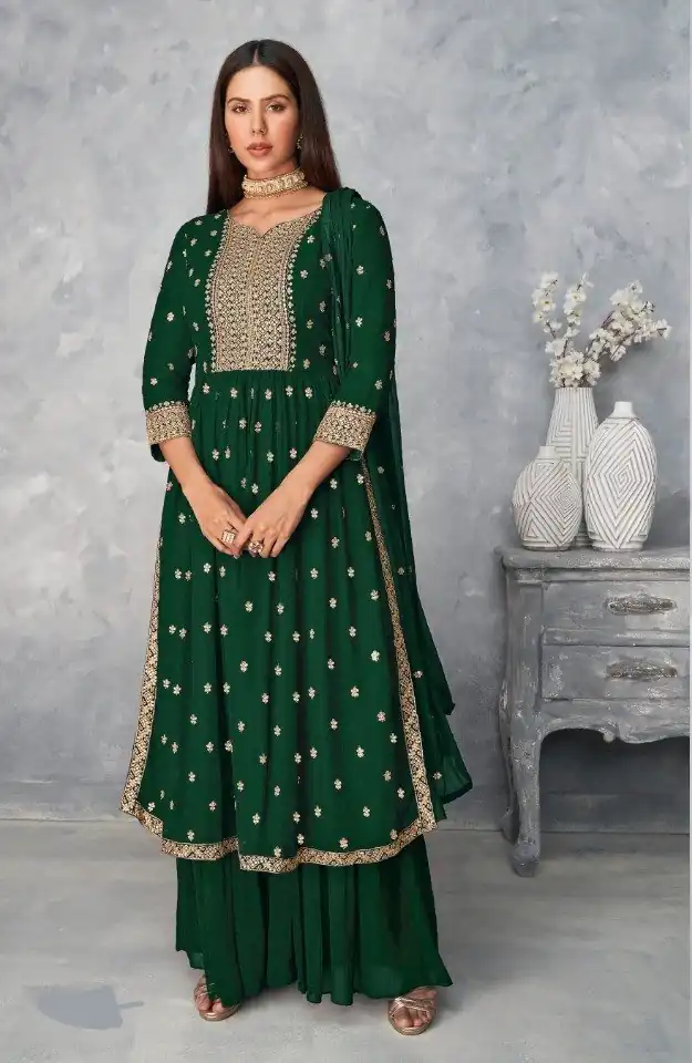 DS A 8584 Green Color Georgette Salwar Suit with Embroidery Work. Special Price ₹1899. Delivery 4-6 Working Days. Shop now. | Jump Suits, Salwar suit, Casual Suits, Creative suits, Designer Suits, Palazzo Suits, Party Wear Suits, Patiala Suits, Straight Suits