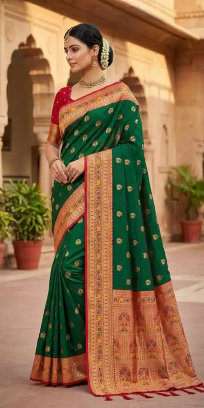 MB 18 Green in Color Meenakari Zari Work & Lace Work Saree work. Exclusive Offer ₹2399. Delivery 4-6 Working Days. Shop now. | Sarees, Bollywood Sarees, Creative Sarees, Designer Sarees, Embroidered Sarees, Ethnic Saree, Modern Digital sarees, Party Wear Sarees