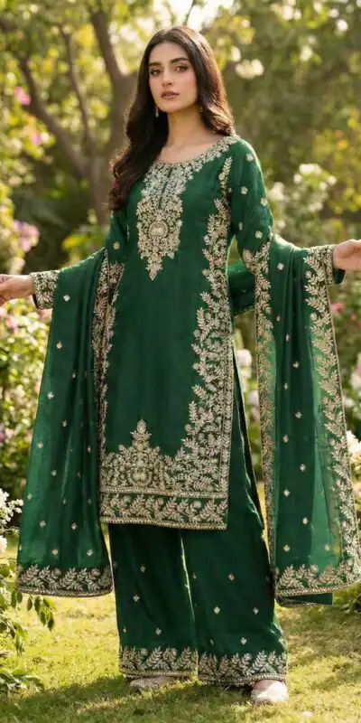 SRK 5316 Green Organza Silk Salwar Suit Perfect for Wedding, Party, Makar Sankranti, Eid, Durga Puja – . Affordable Price ₹2149. Delivery 4-6 Workin | Jump Suits, Salwar suit, Casual Suits, Creative suits, Designer Suits, Palazzo Suits, Party Wear Suits, Patiala Suits, Straight Suits