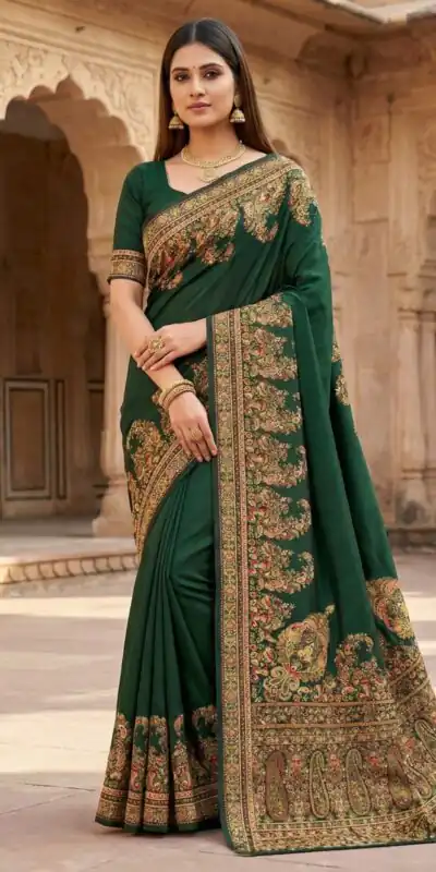 MB 46 Green Color Pashmina Silk Saree with Lace Work & Lace Border. Now at just ₹2399. Delivery 4-6 Working Days. Shop now. | Sarees, Bollywood Sarees, Creative Sarees, Designer Sarees, Embroidered Sarees, Ethnic Saree, Modern Digital sarees, Party Wear Sarees