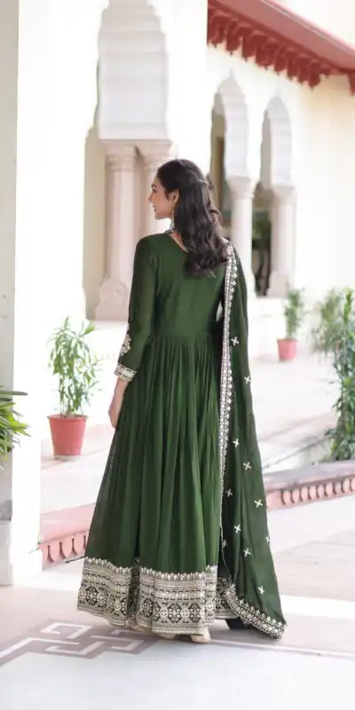 KA 1215 Green Vichitra Silk Gown Perfect for Wedding, Party, Holi, Anniversary, Mehendi –. Grab it for ₹2449. Delivery 4-6 Working Days. Shop now. | Gowns, Bollywood Gowns, Creative Gowns, Designer Gowns, Embroidered Gowns, Party Wear Gowns