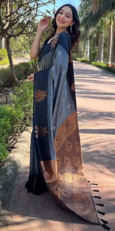 KPR 221 Grey Soft Lichi Silk Saree Perfect for Wedding, Party, Raksha Bandhan, Sangeet, Eid – . Get it for ₹1449. Delivery 4-6 Working Days. | Sarees, Bollywood Sarees, Creative Sarees, Designer Sarees, Embroidered Sarees, Ethnic Saree, Modern Digital sarees, Party Wear Sarees