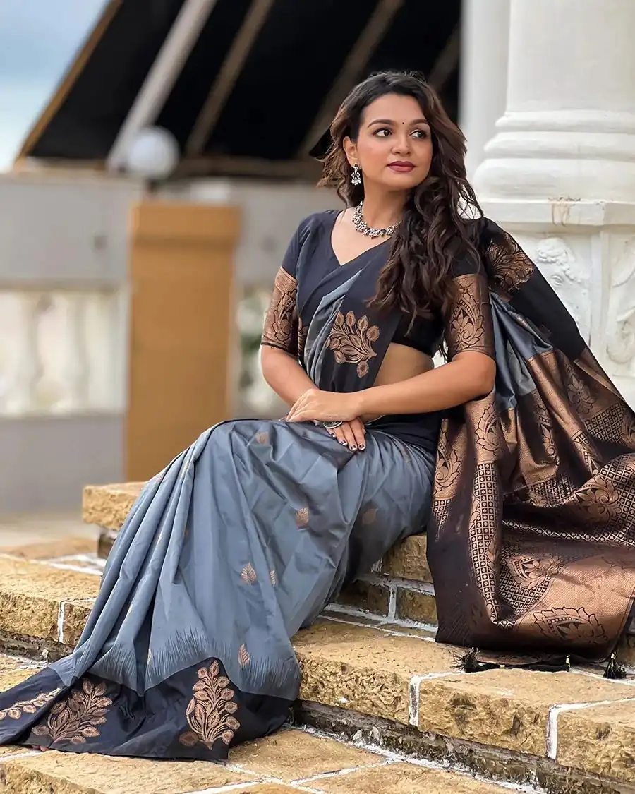 KPR 221 Grey Soft Lichi Silk Saree Perfect for Wedding, Party, Raksha Bandhan, Sangeet, Eid – . Get it for ₹1449. Delivery 4-6 Working Days. | Sarees, Bollywood Sarees, Creative Sarees, Designer Sarees, Embroidered Sarees, Ethnic Saree, Modern Digital sarees, Party Wear Sarees