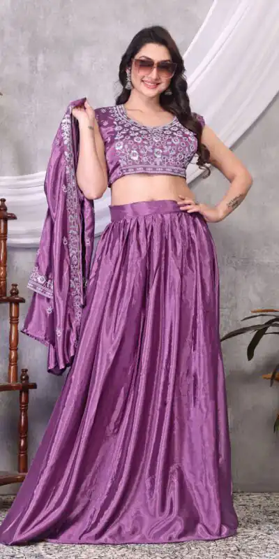 BB 02 Lavender Chinon Silk Lehenga Choli with Embroidery Work & Sequins Work. Available at ₹1999 only. Delivery 4-6 Working Days. Shop now. | Lehenga, Bollywood Lehenga, Creative Lehenga, Designer Lehenga, Embroidered Lehenga, Party Wear Lehenga