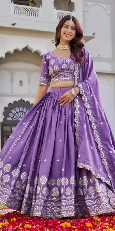 Ram 154 Lavender Color Crap Silk Lehenga Choli with Embroidery Work. Now at just ₹2549. Delivery 4-6 Working Days. Shop now. | Lehenga, Bollywood Lehenga, Creative Lehenga, Designer Lehenga, Embroidered Lehenga, Party Wear Lehenga
