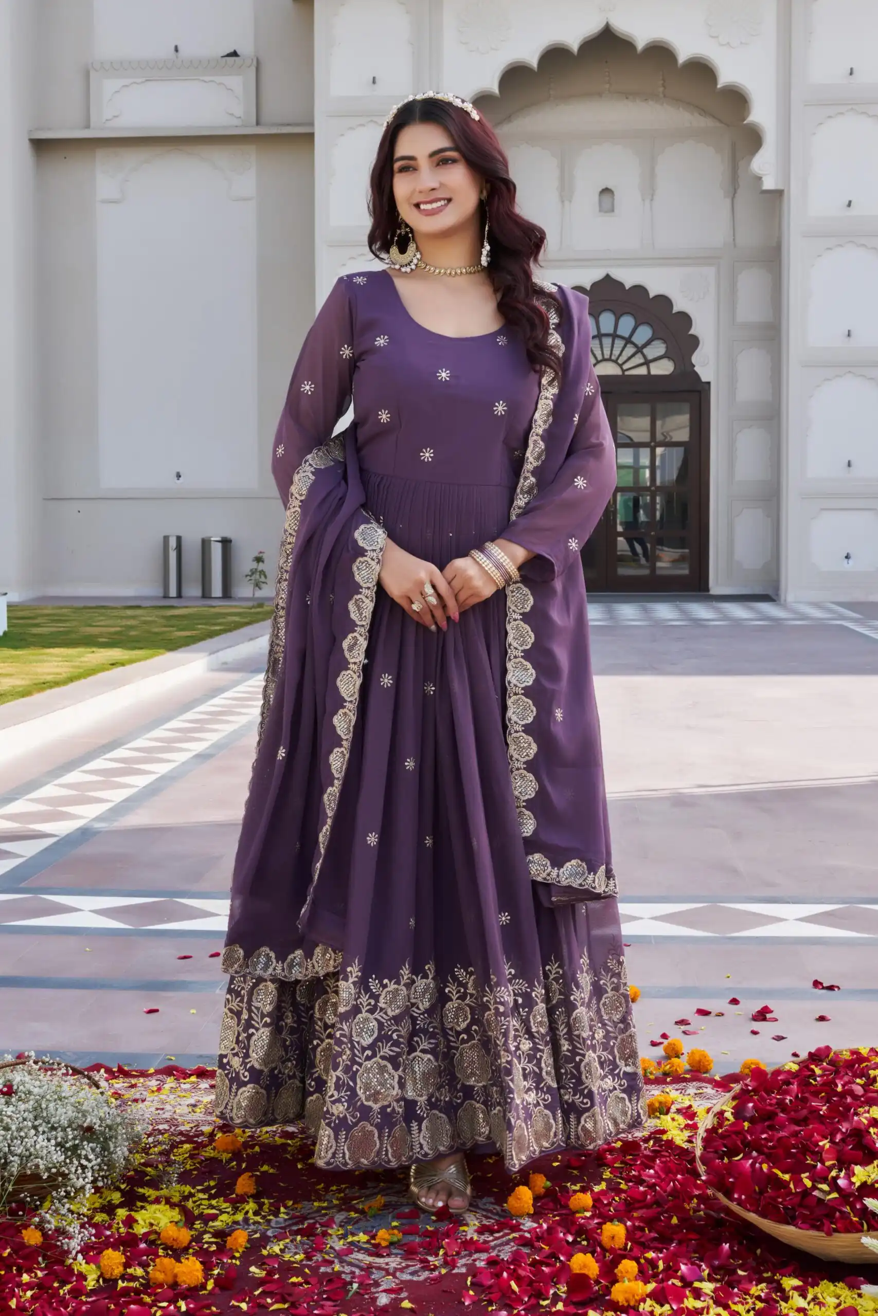 Ram 0153 Lavender in Fox Georgette. Embroidery Work Gown Wedding, Party, Festive, Events Get it for ₹2049. Delivery 4-6 Working Days. Shop now. | Gowns, Bollywood Gowns, Creative Gowns, Designer Gowns, Embroidered Gowns, Party Wear Gowns