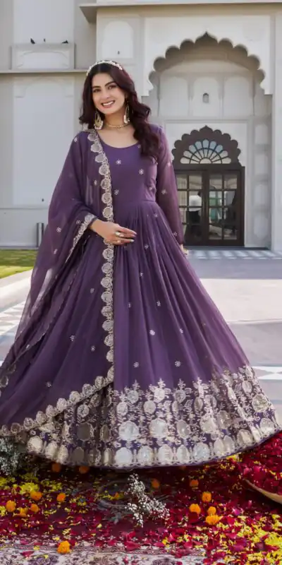 Ram 0153 Lavender in Fox Georgette. Embroidery Work Gown Wedding, Party, Festive, Events Get it for βΉ2049. Delivery 4-6 Working Days. Shop now. | Gowns, Bollywood Gowns, Creative Gowns, Designer Gowns, Embroidered Gowns, Party Wear Gowns